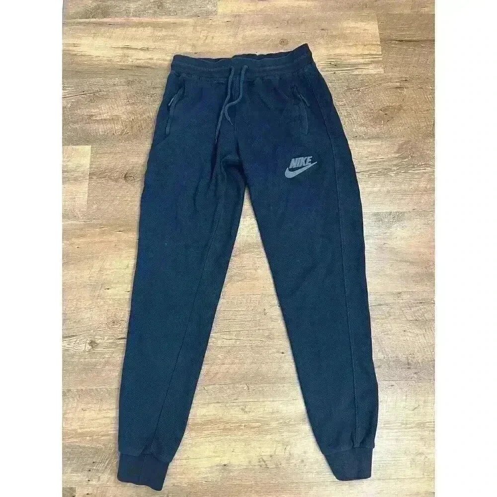 Vtg Nike Y2K 00's Men's L Joggers Blue Textured Swoosh Drawstring Athleisure